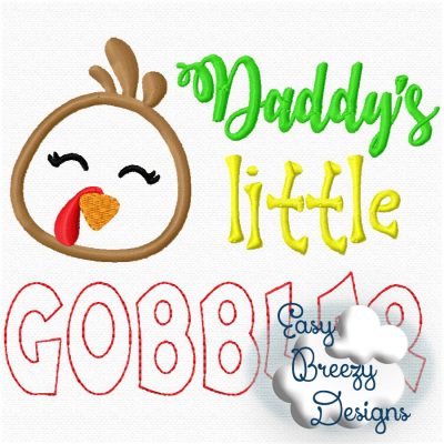 Thanksgiving Embroidery for Boy & Girl, Daddy's Little Gobbler, Turkey Applique, Mommy's Little Gobbler - Machine Embroidery Files - Digital Download - Image 4