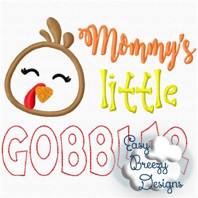 Thanksgiving Embroidery for Boy & Girl, Daddy's Little Gobbler, Turkey Applique, Mommy's Little Gobbler - Machine Embroidery Files - Digital Download - Image 3