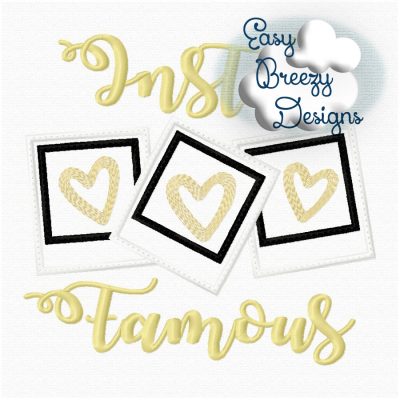 Insta Famous Applique Design, Polaroid Applique Hearts, I Heart U, Instafamous Embroidery - Machine Embroidery Files - Digital Download Only - Image 3