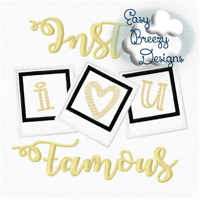 Insta Famous Applique Design, Polaroid Applique Hearts, I Heart U, Instafamous Embroidery - Machine Embroidery Files - Digital Download Only - Image 2