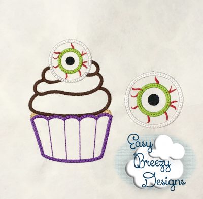 Monster Cupcake Applique, Eyeball Embroidery Design, Halloween Applique, Monster Embroidery - Machine Embroidery Files - Digital Download - Image 2