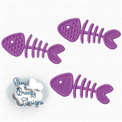 Fish Bones Embroidery Design, Bone Fish Applique Design, Kitten & Key Fob Not Included, Embroidered Fish Bones - Machine Embroidery Files - Digital Download Only - Image 2