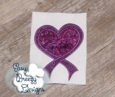 Awareness Heart Ribbon Applique Embroidery Design - Machine Embroidery Files - Digital Download - Image 3