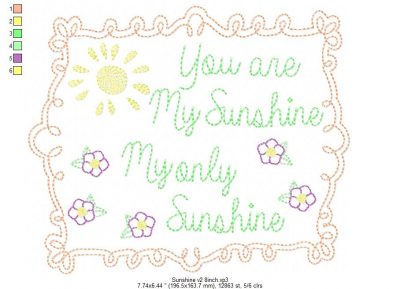 You Are My Sunshine Vintage Stitch Embroidery Design - Machine Embroidery Files - Digital Download - Image 2