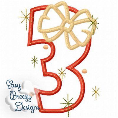 Big Bow Applique Number Set - Add On Sparkle Set Included - Digital Embroidery Design Files - Image 2