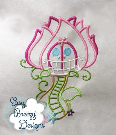 Fairy Flower House Applique Design - Machine Embroidery Files - Digital Download - Image 3