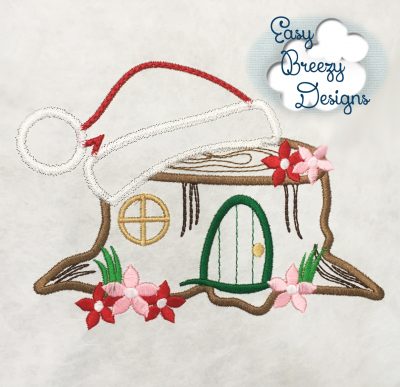 Fairy Santa House, Elf Tree Stump House Applique Design - Machine Embroidery Files - Digital Download - Image 2