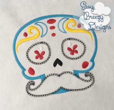 Sugar Skull with Mustache, Day of the Dead Applique Design, Dia de los Muertos Applique, Mexican Theme – Download Only – Digital File - Image 2