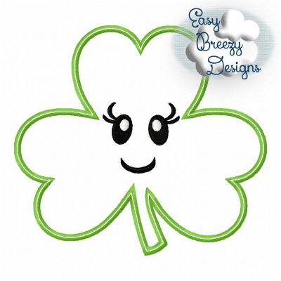 Cute Shamrock Applique, Emoji Applique Saint Patrick's Applique Design - Machine Embroidery Files - Digital Download