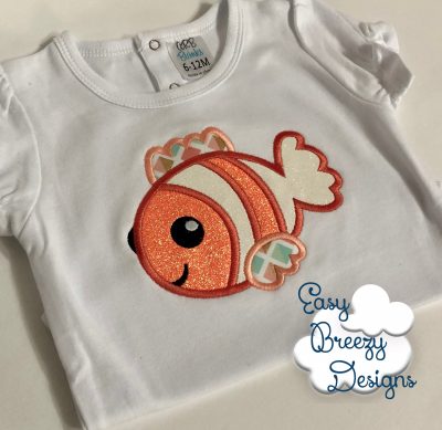 Clown Fish Applique Design, Orange and White Fish Design, Embroidered Clown Fish - Machine Embroidery Files - Digital Download Only - Image 2