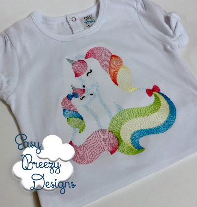 Unicorn Love Sketch Embroidery Design, Mommy & Daughter Unicorns - Machine Embroidery Files - Digital Download Only - Image 2