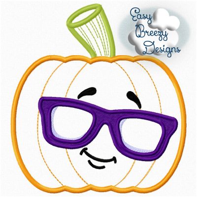 Cool Pumpkin Applique, Pumpkin with Shades, Sunglasses Emoji Pumpkin - Machine Embroidery Files - Digital Download - Image 2