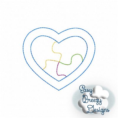 Puzzle Heart, Autism Awareness Heart Raggy Applique Embroidery Design - Machine Embroidery Files - Digital Download - Image 4