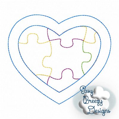 Puzzle Heart, Autism Awareness Heart Raggy Applique Embroidery Design - Machine Embroidery Files - Digital Download - Image 3