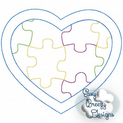 Puzzle Heart, Autism Awareness Heart Raggy Applique Embroidery Design - Machine Embroidery Files - Digital Download - Image 2