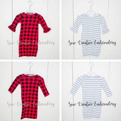 Infant Gown Christmas Pajamas in Buffalo Plaid, Unisex or Ruffled Sleeves - Image 2