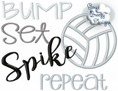 Bump Set Spike Repeat Volleyball Saying Applique, Volleyball Applique - Digital Download File - Image 2